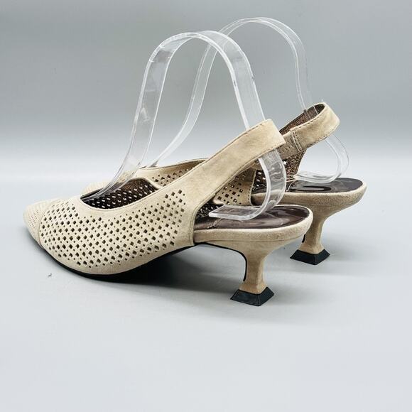 Jeffrey Campbell Shoes Womens 8.5 Beige Suede Slingback Perforated Kitten Heels - Picture 6 of 13